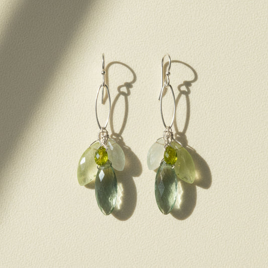 Green Gemstones Cluster Earrings