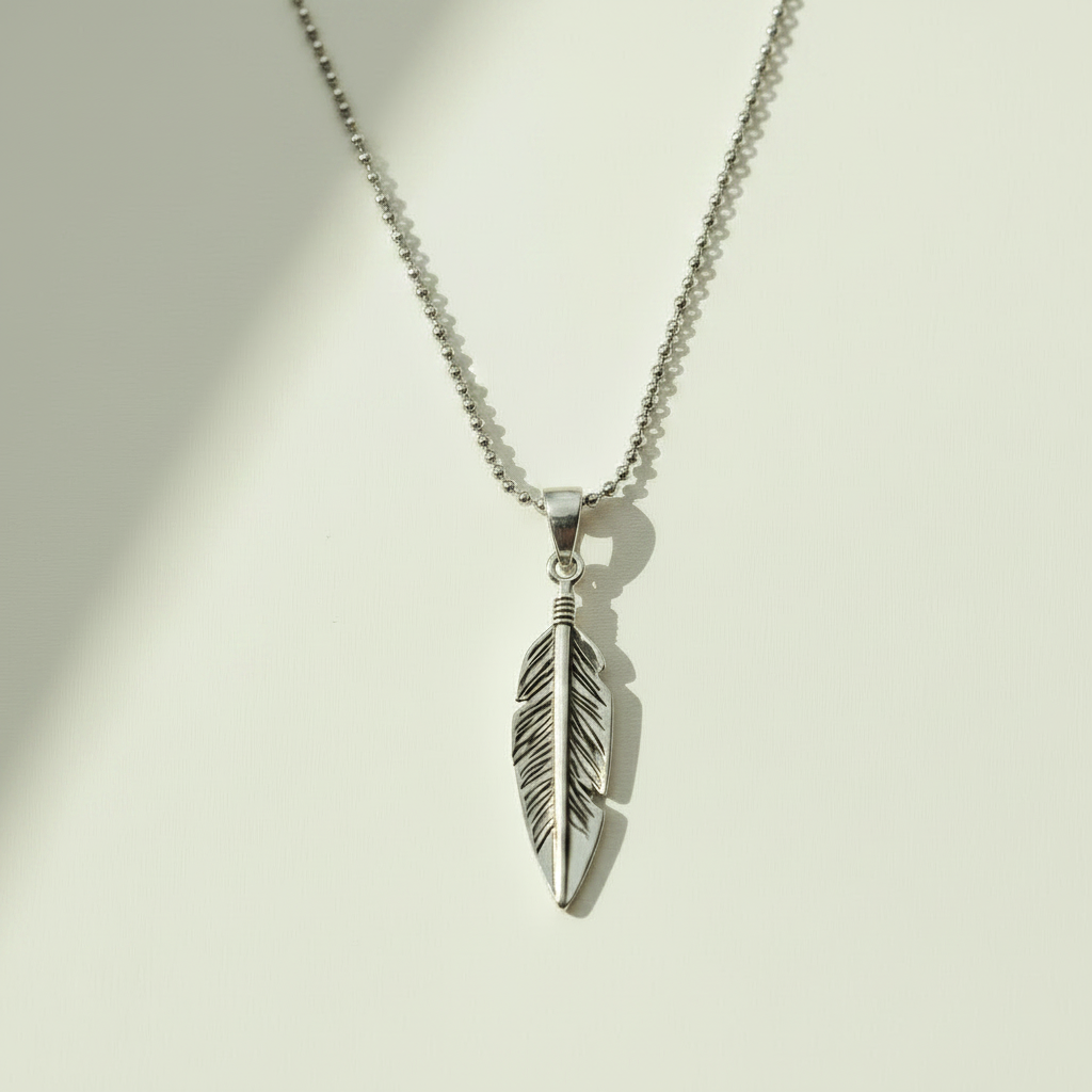 Oxidized Feather Pendant Necklace