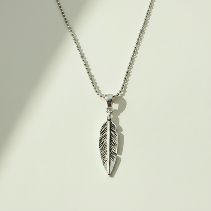 Oxidized Feather Pendant Necklace