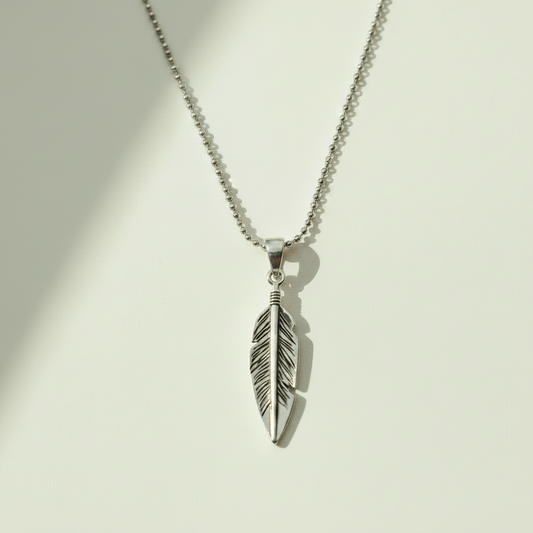 Oxidized Feather Pendant Necklace