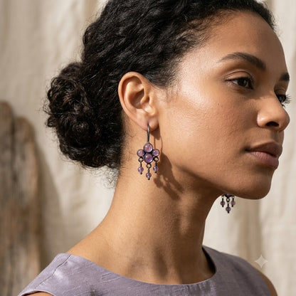 Amethyst Cluster Dangle Earrings