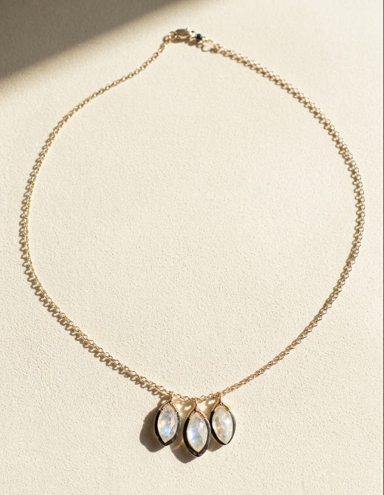 Rainbow Moonstone Petals Necklace