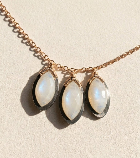 Rainbow Moonstone Petals Necklace
