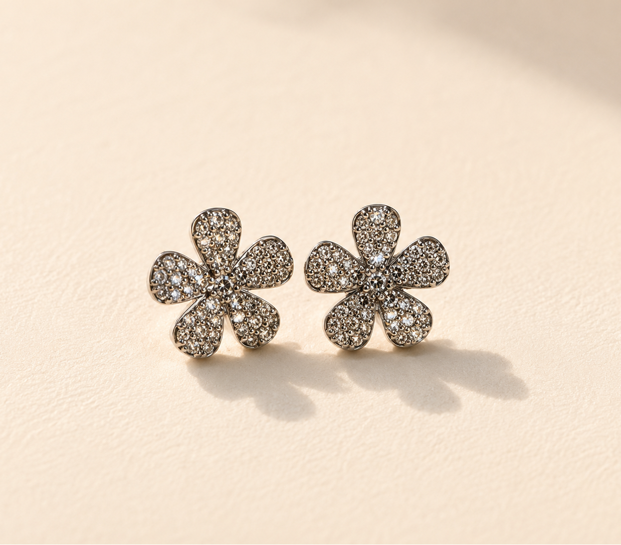 Pave Diamond Flower Stud Earrings