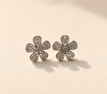 Pave Diamond Flower Stud Earrings