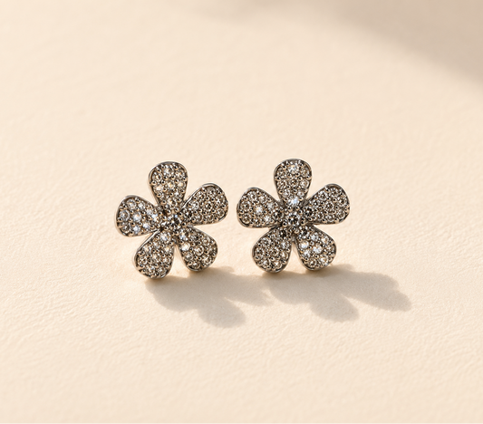 Pave Diamond Flower Stud Earrings