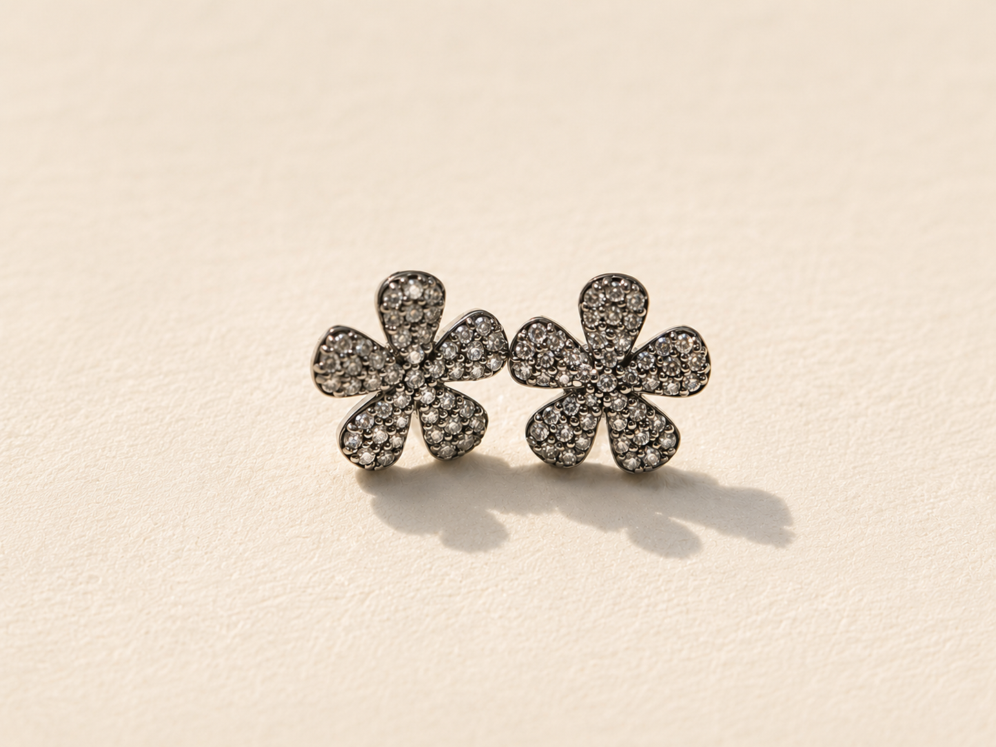 Pave Diamond Flower Stud Earrings