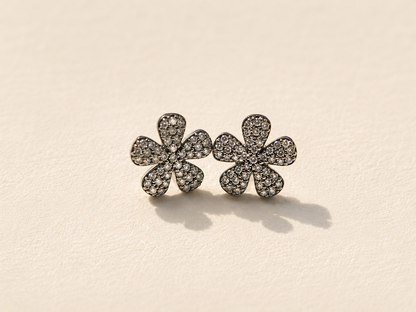 Pave Diamond Flower Stud Earrings
