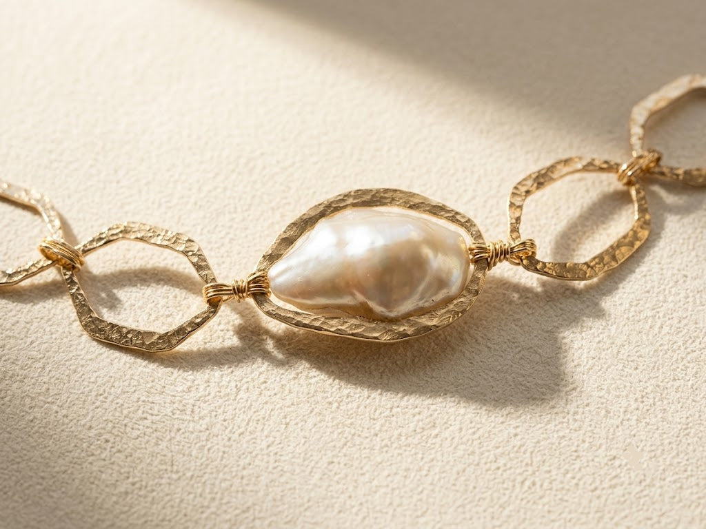 Hammered Links Pearl Bracelet