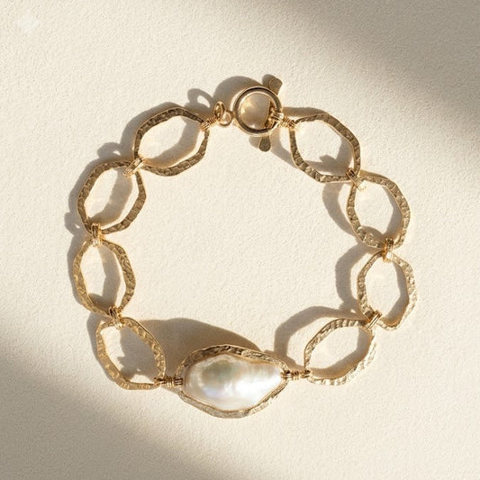 Hammered Links Pearl Bracelet