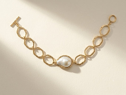 Hammered Links Pearl Bracelet