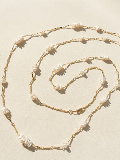 Long Keshi Pearl Chain Necklace