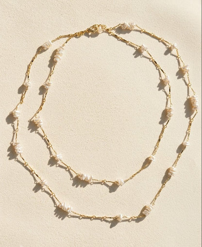 Long Keshi Pearl Chain Necklace