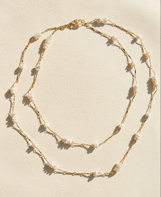 Long Keshi Pearl Chain Necklace