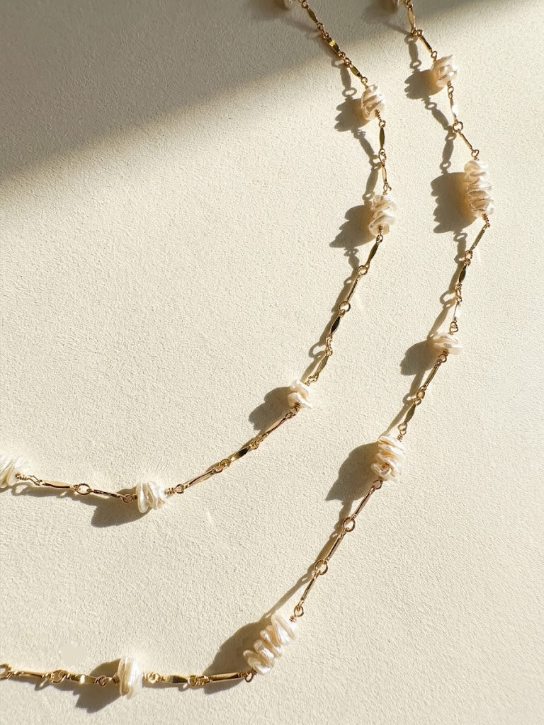 Long Keshi Pearl Chain Necklace