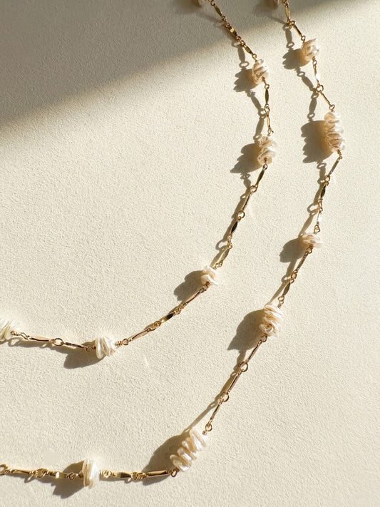Long Keshi Pearl Chain Necklace