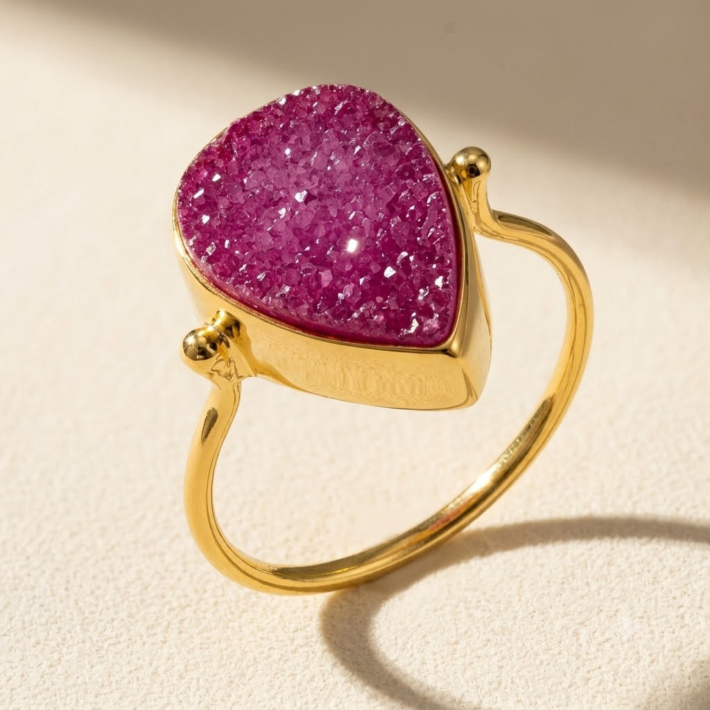 Dainty Teardrop Druzy Ring