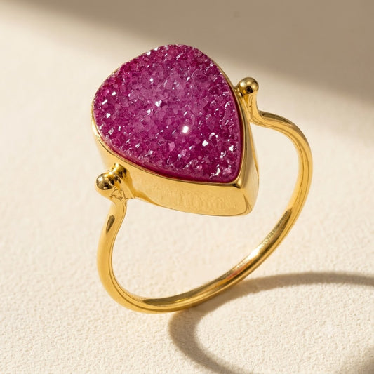 Dainty Teardrop Druzy Ring
