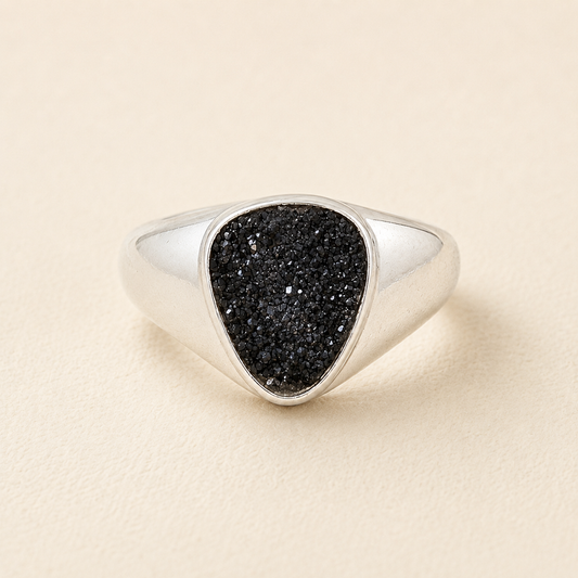 Triangle Black Druzy Wide Band Ring
