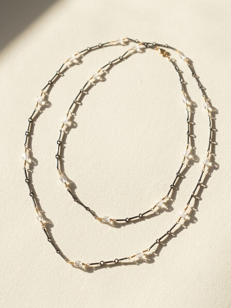 Long Two-Tone Crystal Chain Necklace