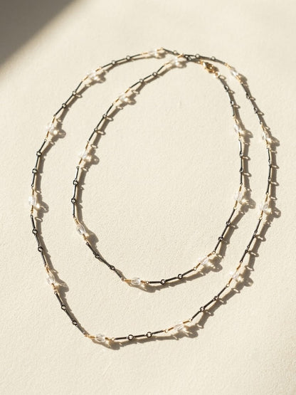 Long Two-Tone Crystal Chain Necklace