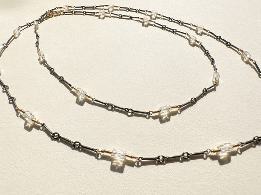 Long Two-Tone Crystal Chain Necklace