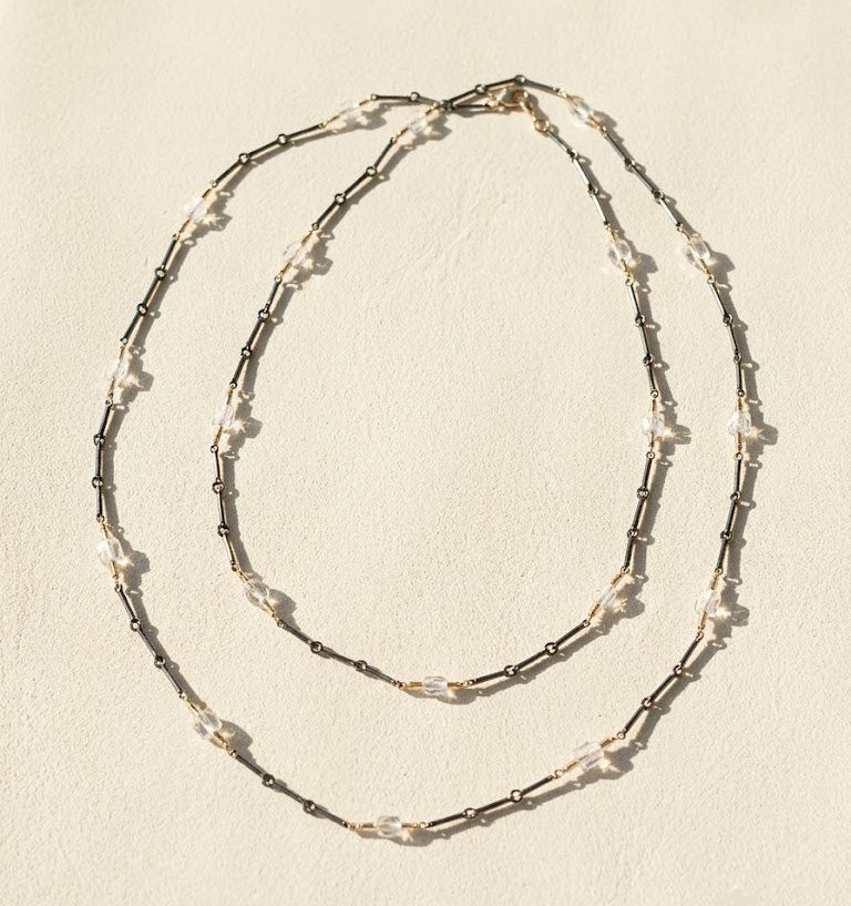 Long Two-Tone Crystal Chain Necklace