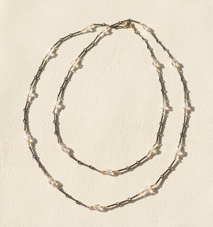 Long Two-Tone Crystal Chain Necklace