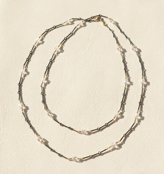 Long Two-Tone Crystal Chain Necklace