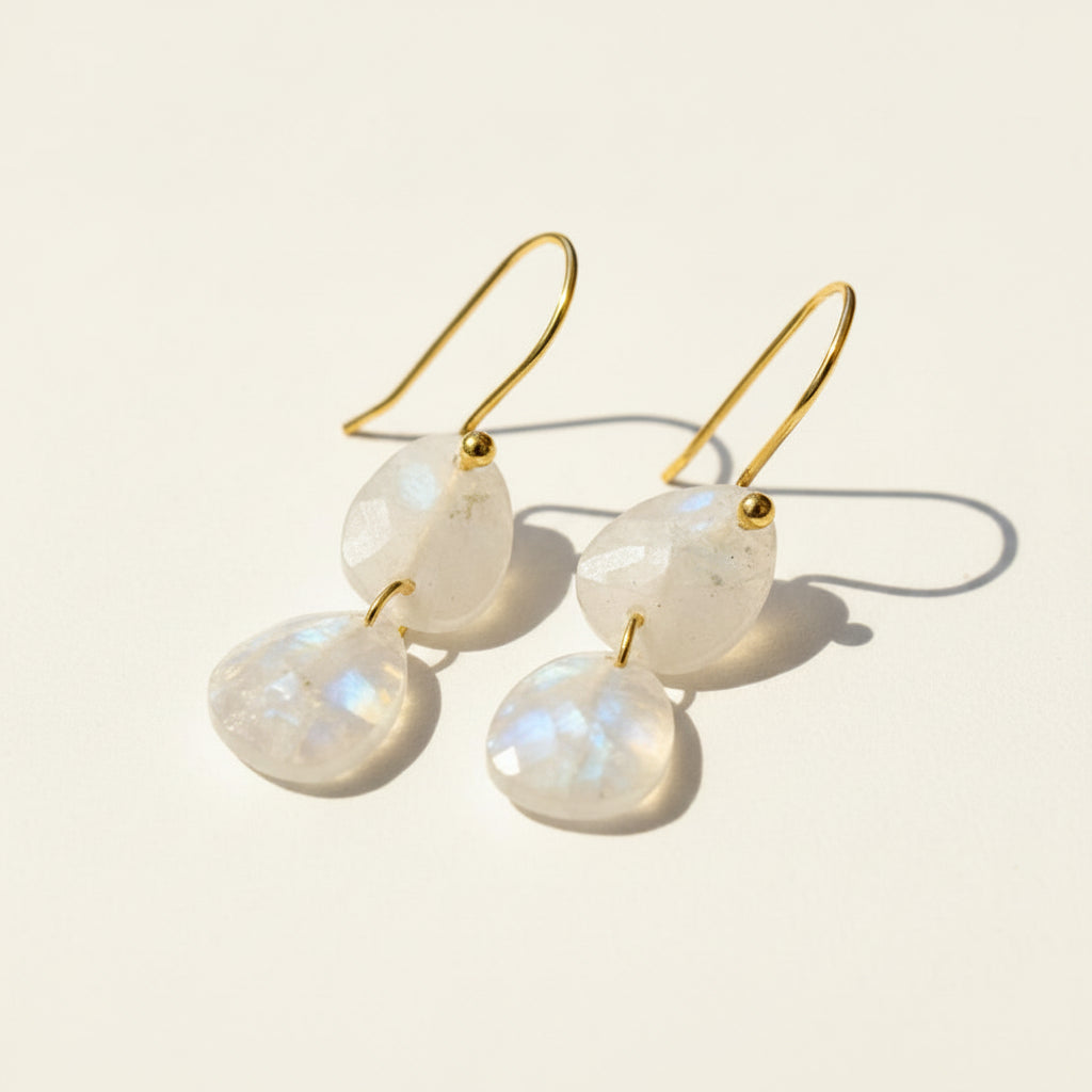 Semi-Precious Double Stone Drop Earrings