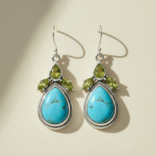 Peridot & Blue Mohave Turquoise Gemstone Earrings