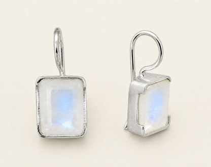 Rectangle Rainbow Moonstone Drop Earrings