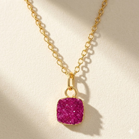 Square Druzy Pendant Necklace