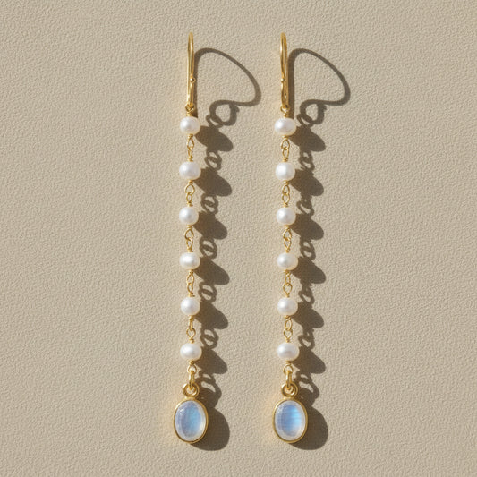 Rainbow Moonstone Duster Dangle Earrings