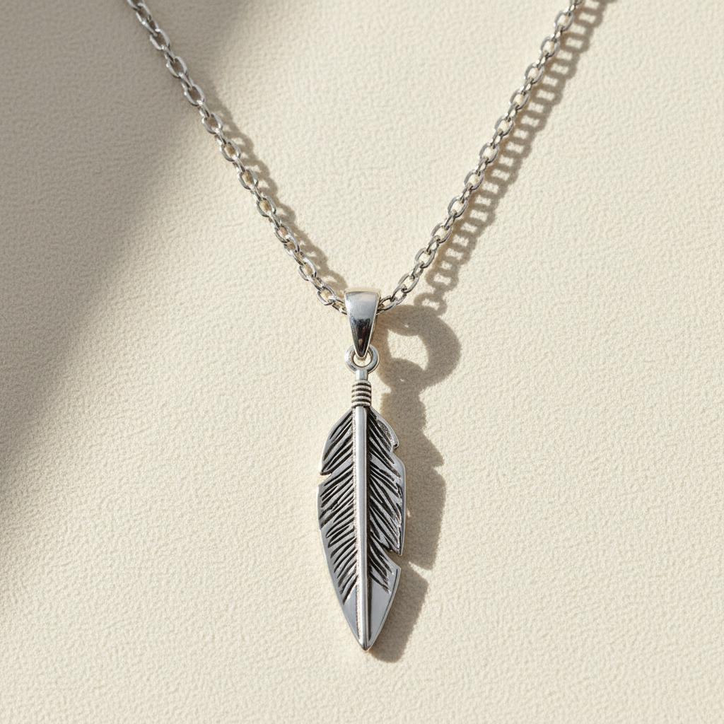 Oxidized Feather Pendant Necklace