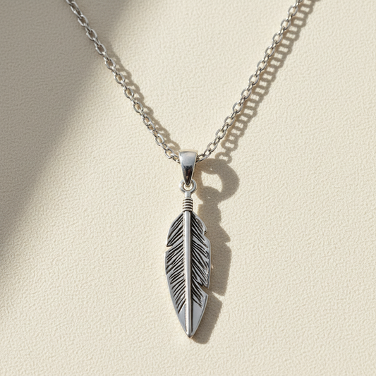 Oxidized Feather Pendant Necklace