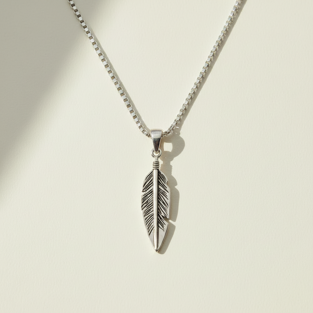 Oxidized Feather Pendant Necklace