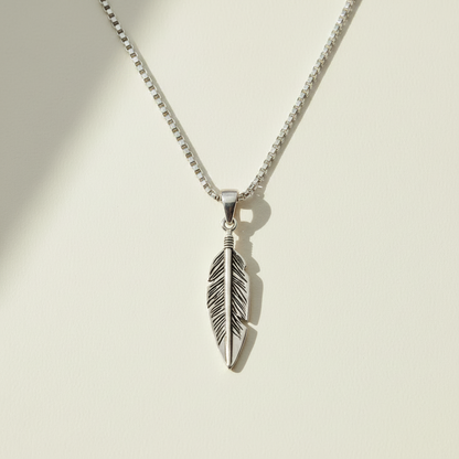 Oxidized Feather Pendant Necklace