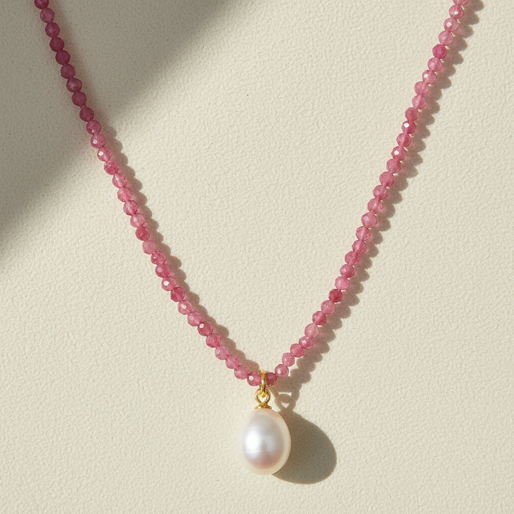 Pink Tourmaline Pearl Choker Necklace