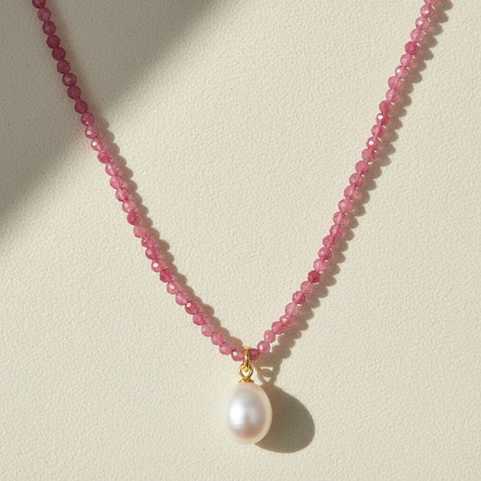 Pink Tourmaline Pearl Choker Necklace