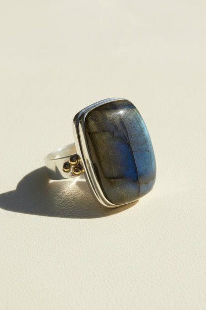 Oversized Labradorite Ring With Brass Accents
