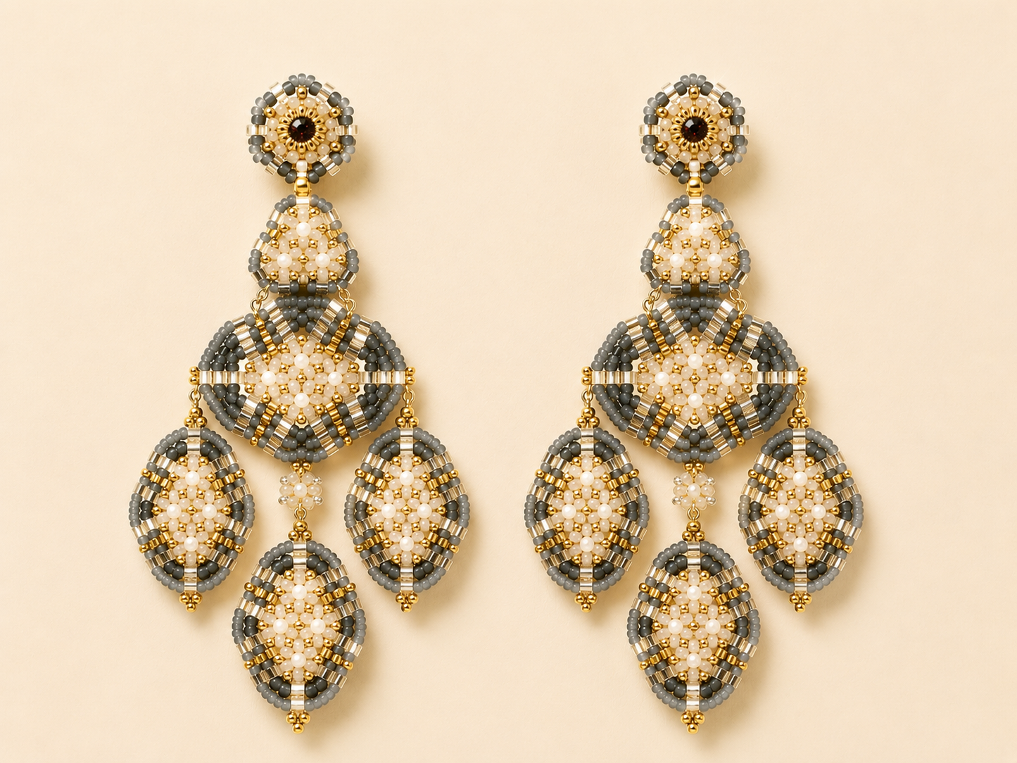 Dramatic Neutrals Beaded Chandelier Earrings