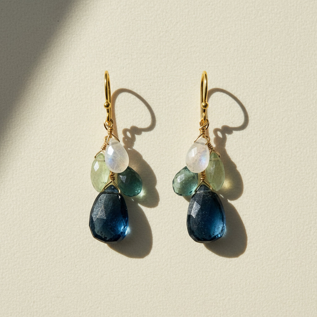 Blues and Greens Cluster Earrings