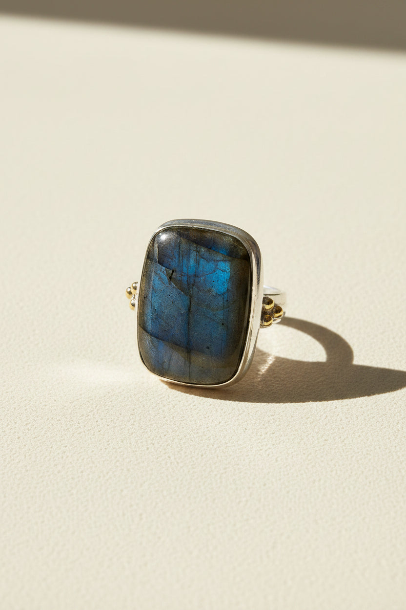 Oversized Labradorite Ring With Brass Accents