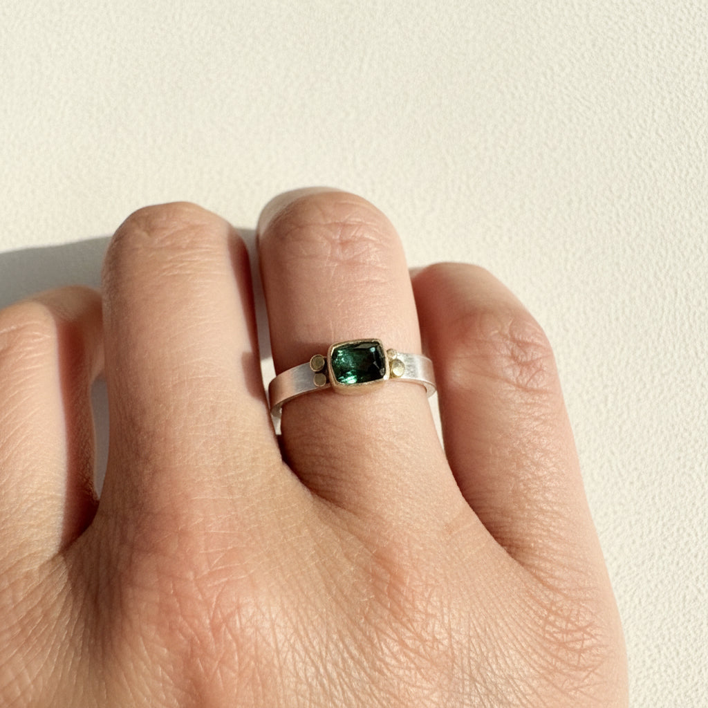 Deep Green Tourmaline Aura Ring