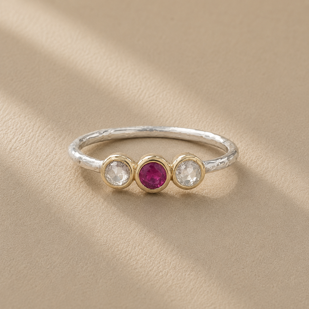 Delicate Ruby & Diamond Circles Ring