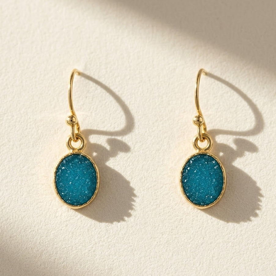 Oval Druzy Dangle Drop Earrings