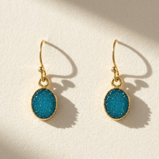 Oval Druzy Dangle Drop Earrings