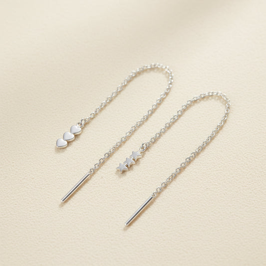 Triple Heart and Star Threader Earrings