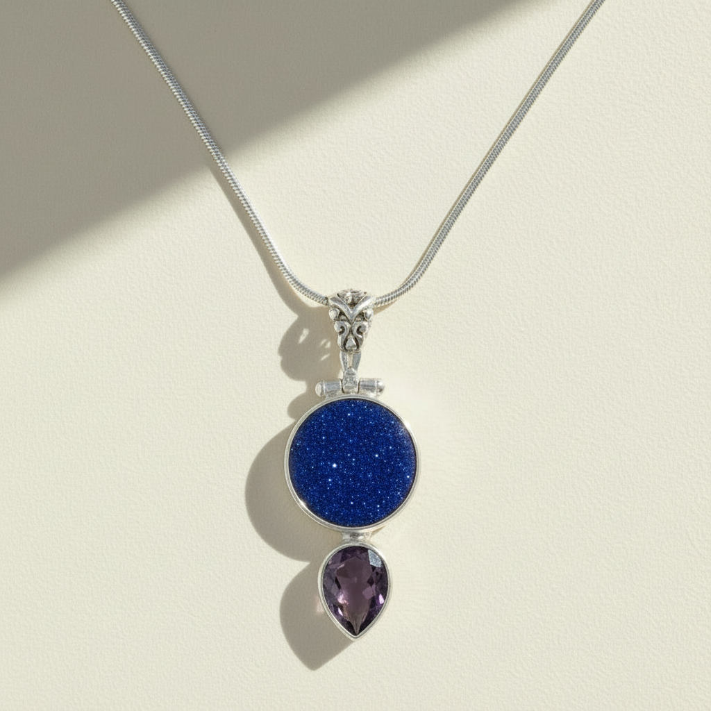 Double Stone Filigree Pendant Necklace